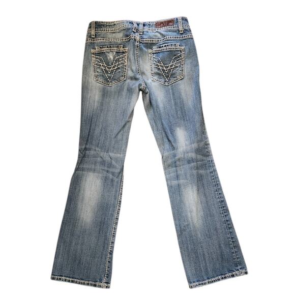 Vigoss Blue Boot Cut Jeans with Distressing and Faded Wash - Picture 4 of 9
